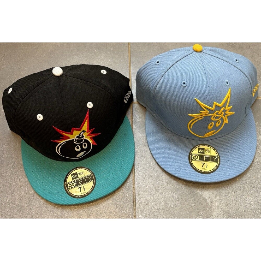 Lot Of 2 New Era The Hundreds Fitted Hat Size 7 5/8 Blue Teal Adam Bomb Logo